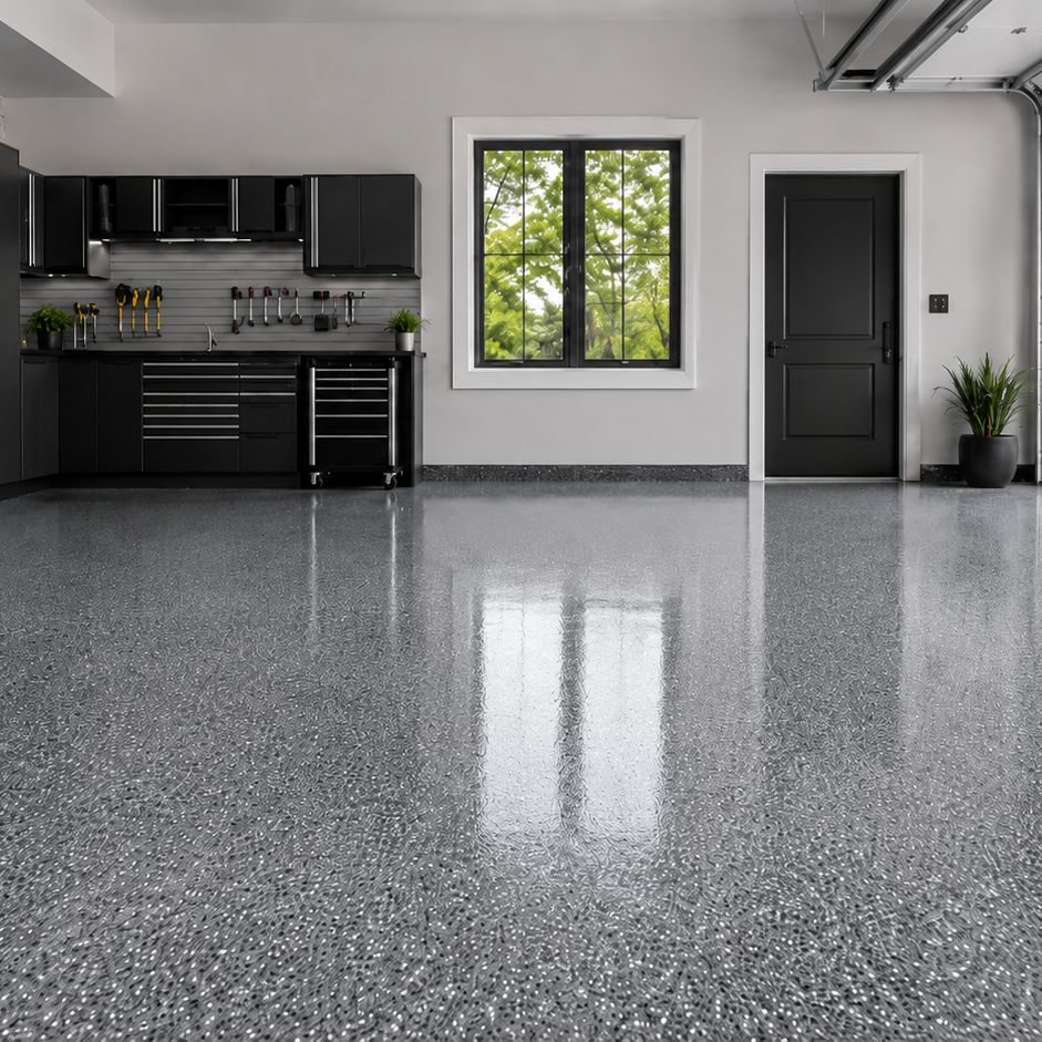 Plancher époxy flocons décoratifs à Mirabel